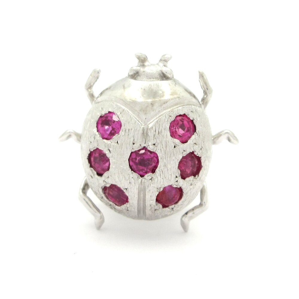 Mikimoto Brooch 14K White Gold Red Ruby